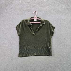 Banana Republic Women Shirt M Green Linen Crop Short Sleeve